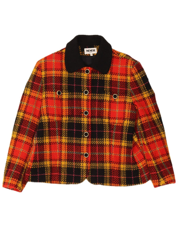 Jachetă vintage pentru femei cu 5 nasturi IT 48 XL Lână virgină cu carouri portocalii