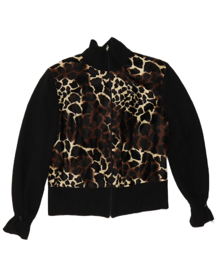 Bomber vintage pentru femei UK 12 Medium Black Animal Print