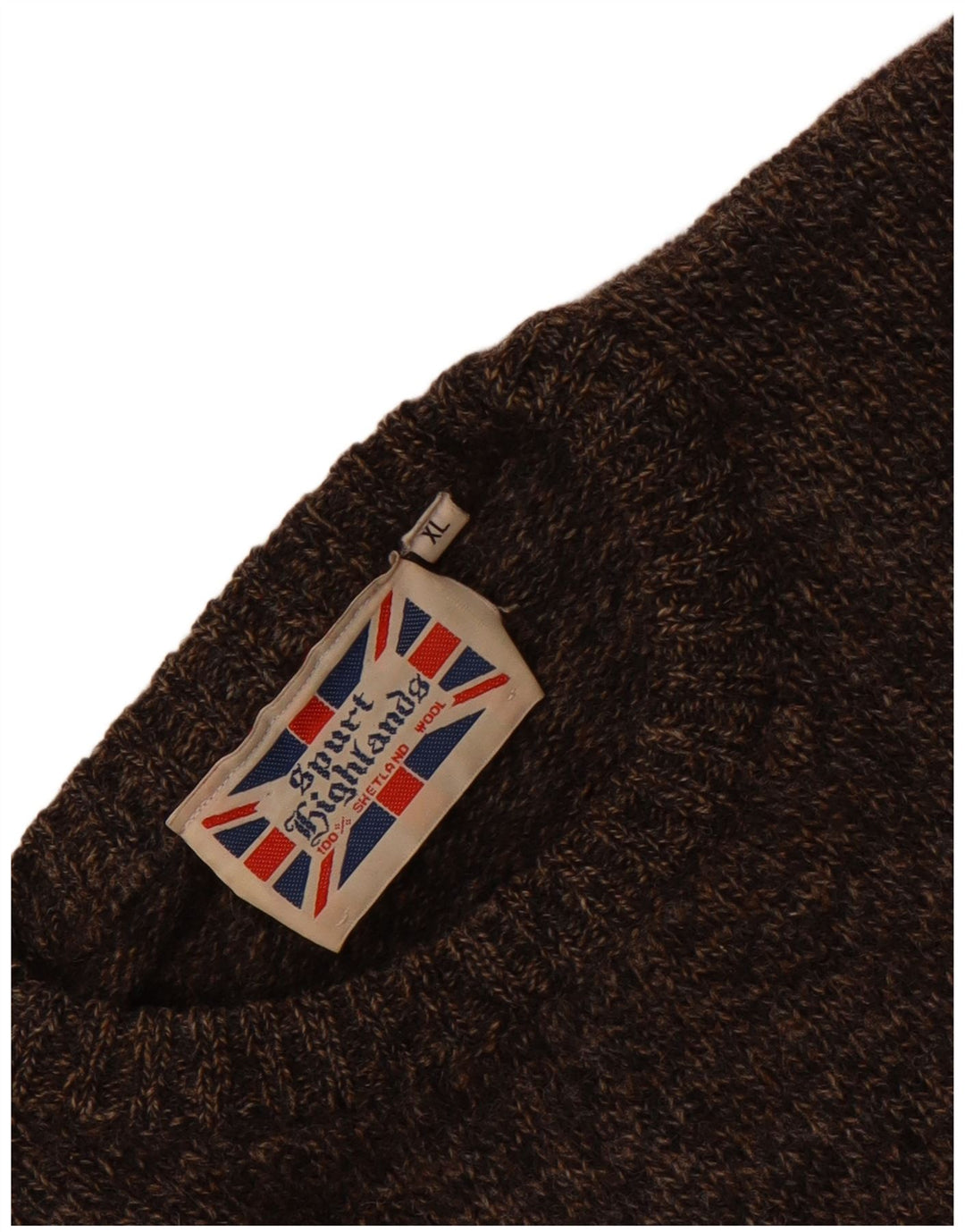 Pulover Highlands pentru bărbați, cu gâtul turn, XL, lână maro cu pete
