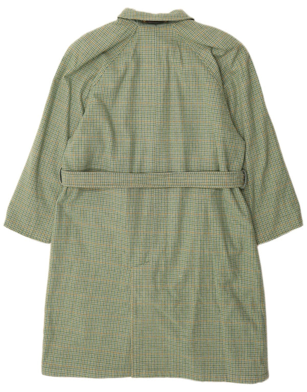 Vintage Womens Reversible Trench Coat UK 16 Large Green Houndstooth