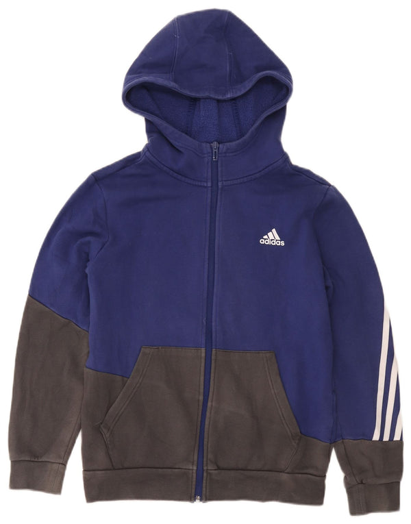 Pulover Adidas pentru băieți, cu fermoar, 13-14 ani, albastru bleumarin, bumbac color bloc