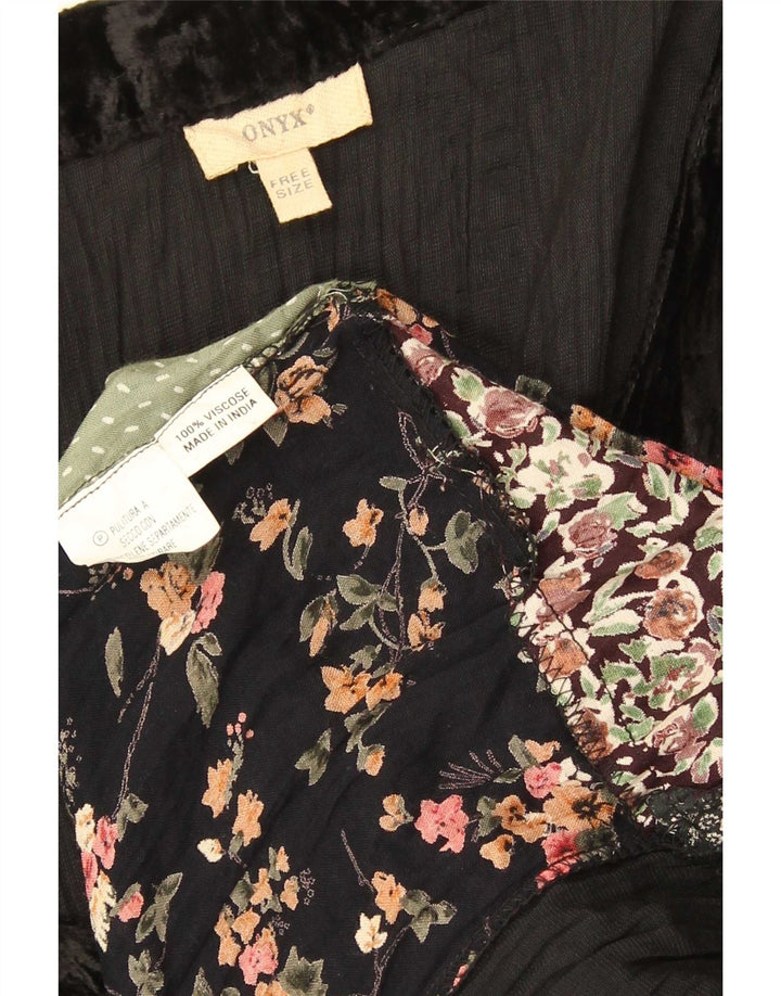 Rochie maxi din velur cu mânecă lungă pentru femei Onyx, mărime unica, viscoză neagră cu mozaic
