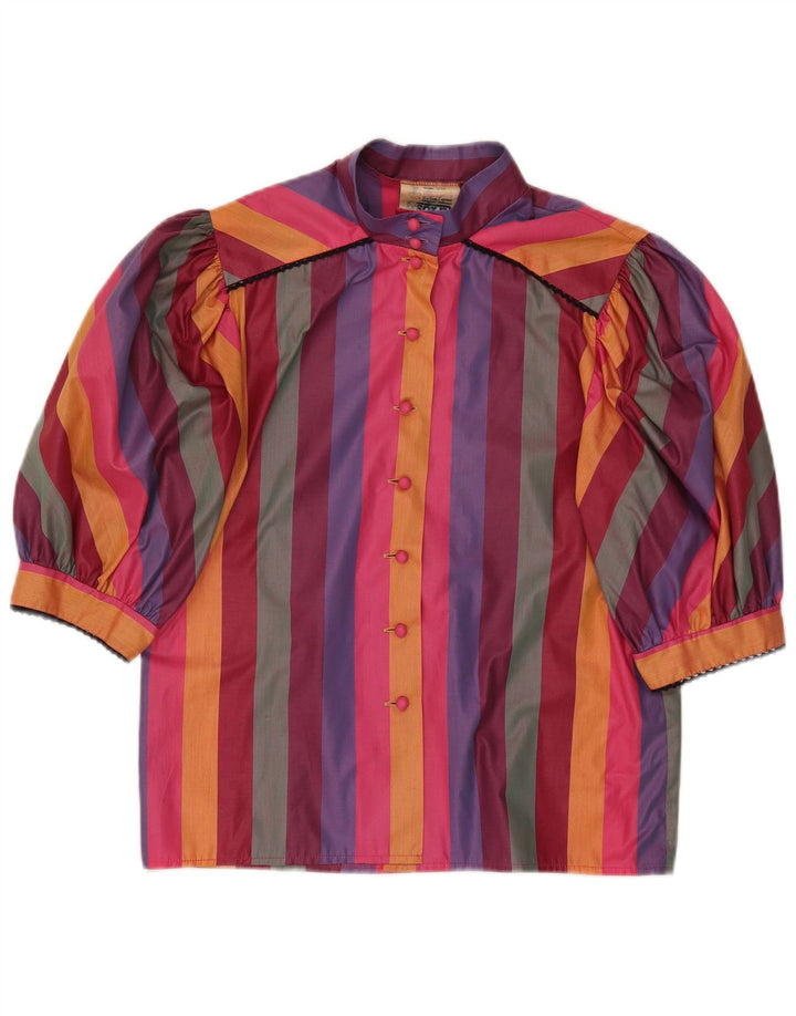 Bluză cămașă vintage cu mânecă scurtă pentru femei EU 38 Mediu, multicolore, în dungi