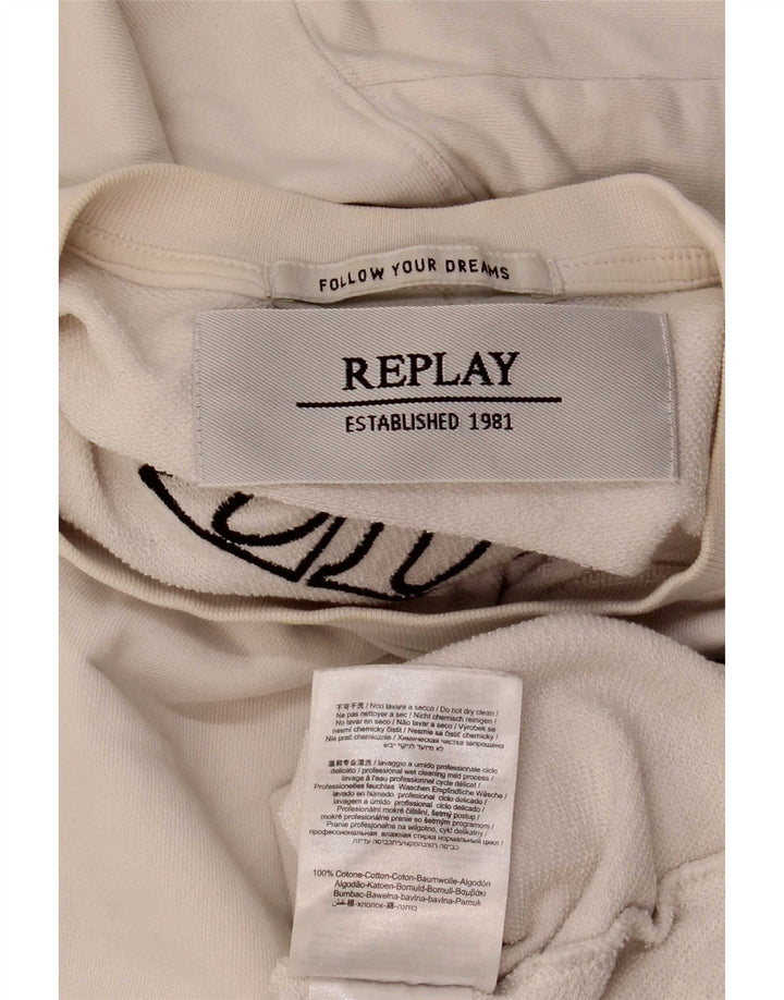 Replay Pulover cu grafic pentru femei UK 14 Bumbac alb mediu