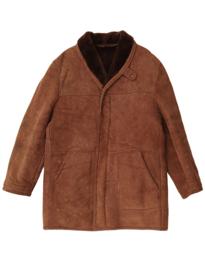 Pardesiu vintage pentru bărbați din shearling UK 40 mare maro