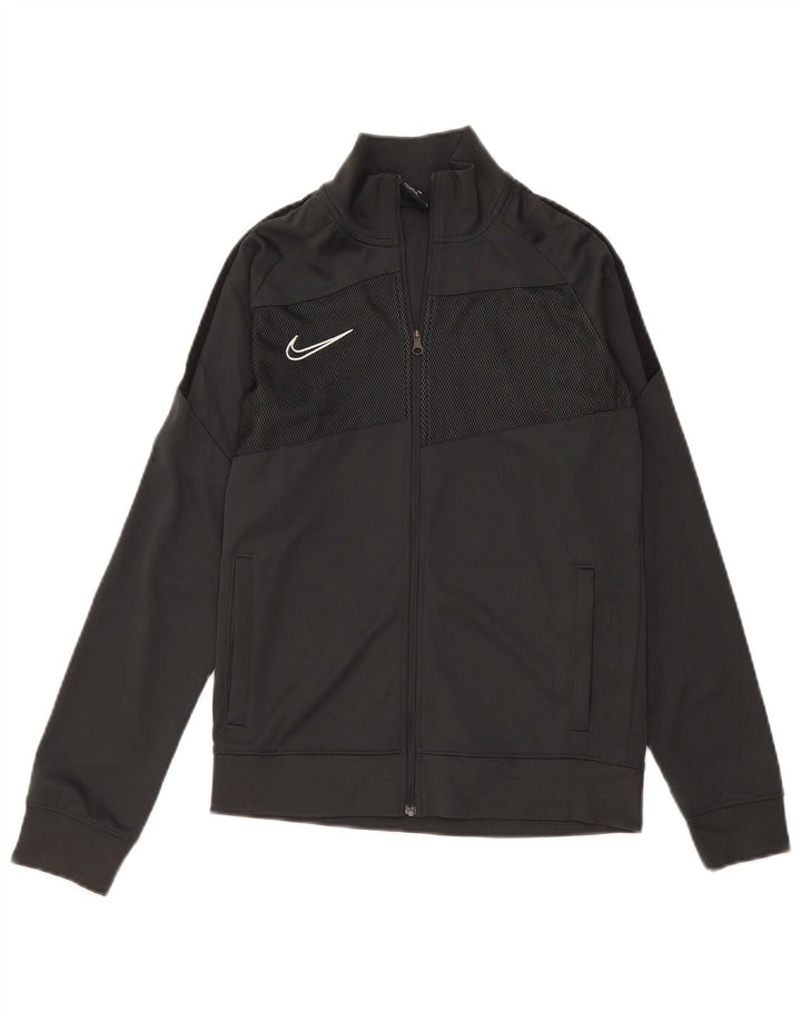 NIKE Boys Dri Fit Tracksuit Top Jacket 12-13 Years Large Grey Colourblock