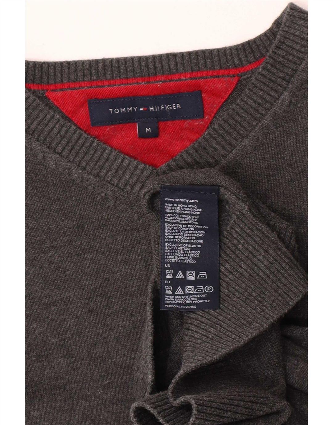 Pulover Tommy Hilfiger pentru bărbați, cu decolteu în V, bumbac, gri mediu