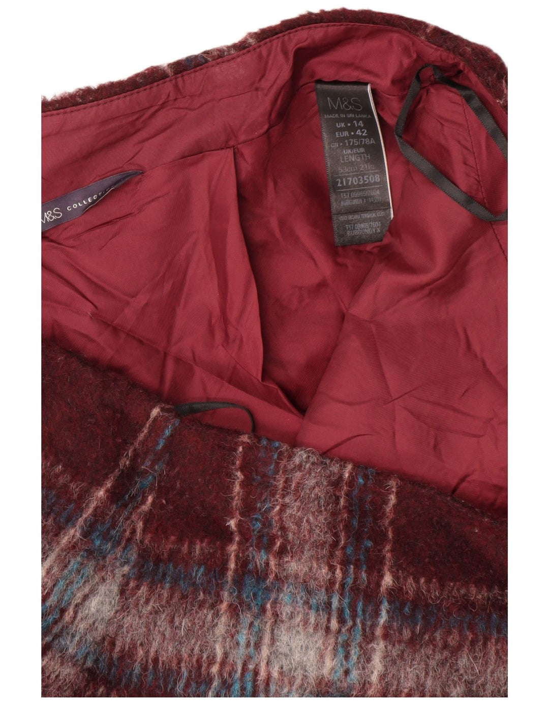 Fusta mini pentru femei Marks & Spencer UK 14 Large W34 Burgundy Check Poliester