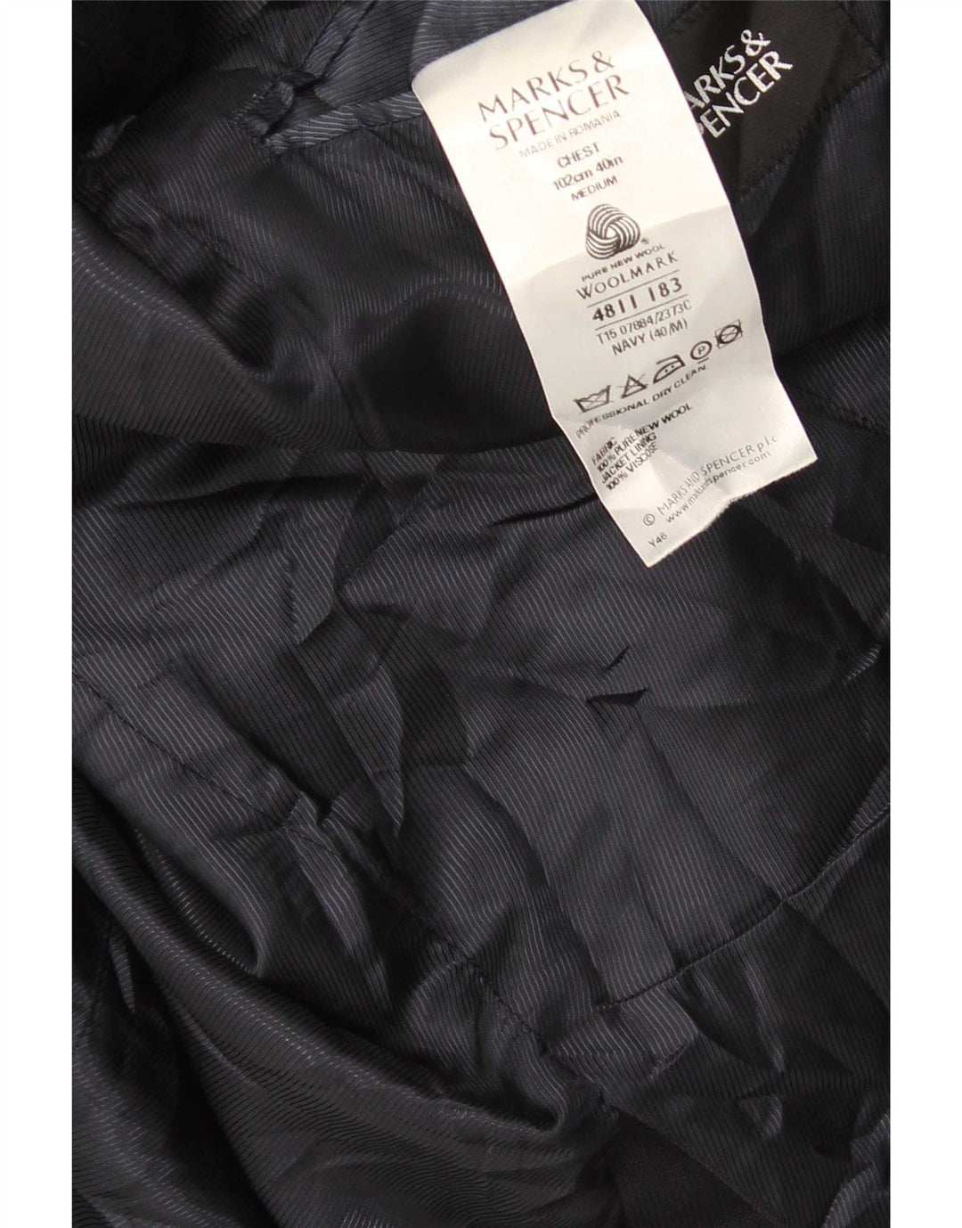 Sacou Marks & Spencer pentru bărbați, cu 2 nasturi, UK 40, lână nouă, albastru bleumarin mediu