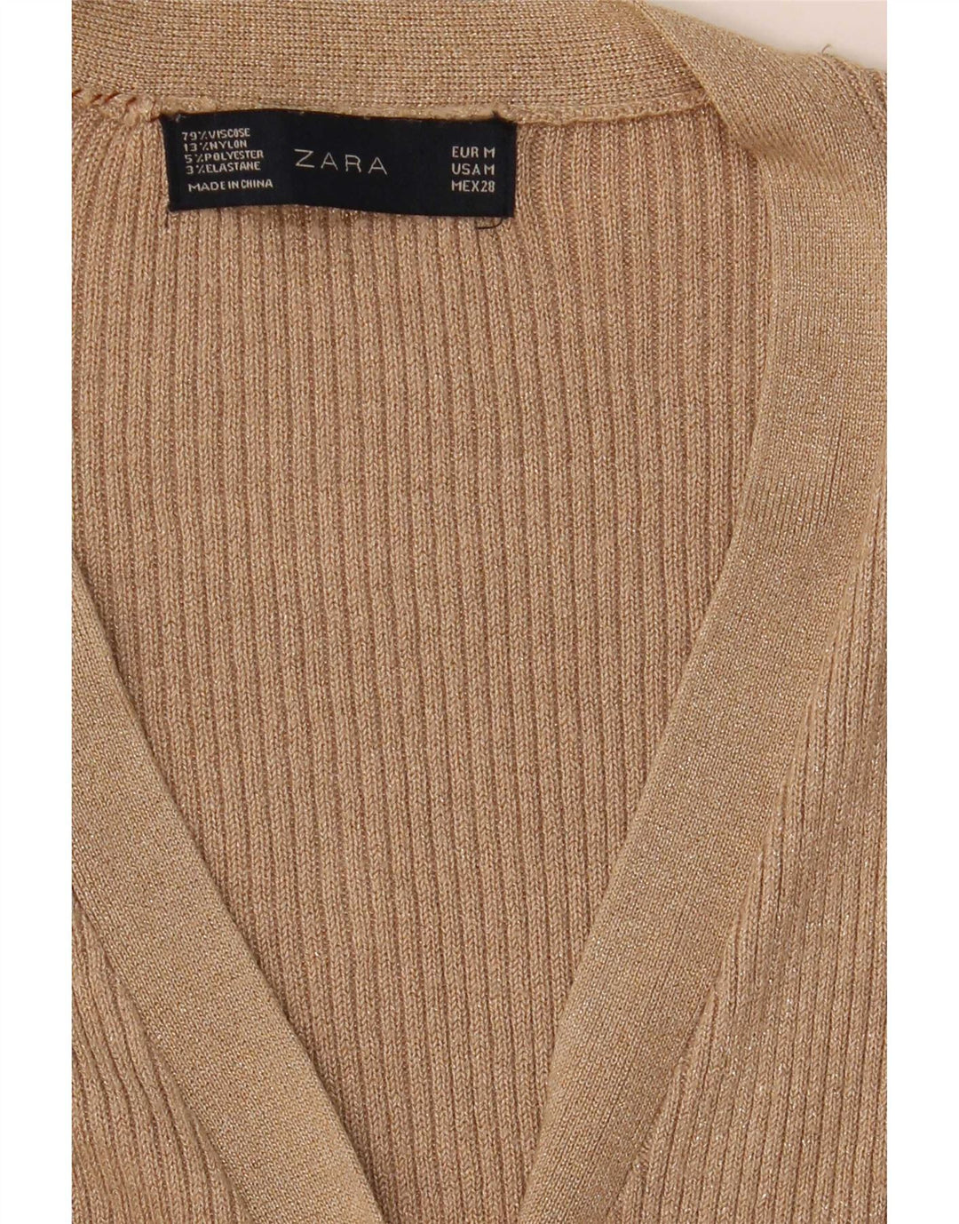 Pulover cardigan pentru femei Zara UK 14 Medium Bej Viscoză cu pături