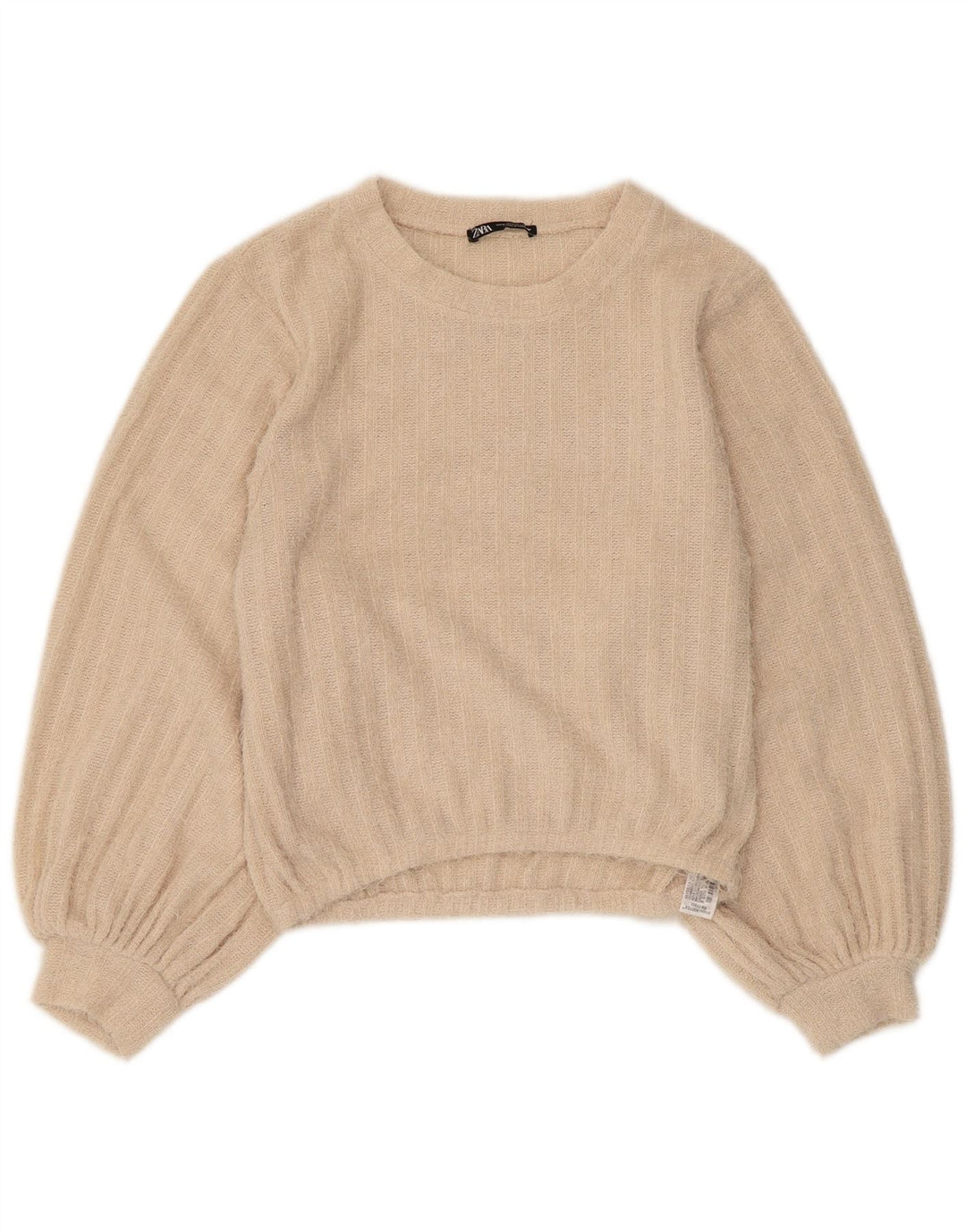 Pulover pentru damă Zara, cu gât turnut, UK 10, poliester cu dungi mici, bej