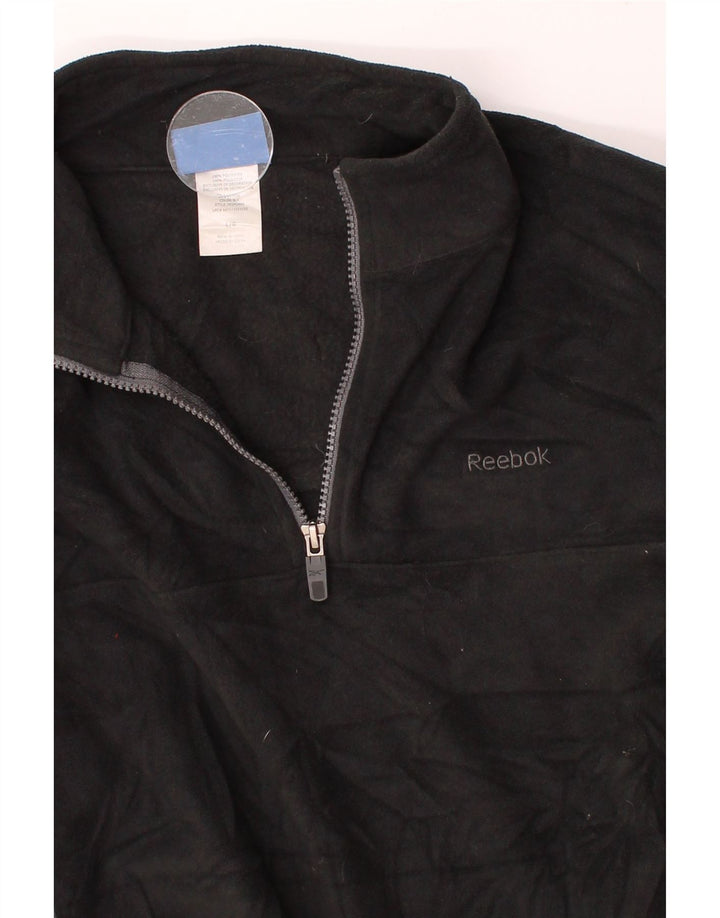 REEBOK Mens Zip Neck Fleece Jumper Large Black Colourblock Polyester Vintage Reebok and Second-Hand Reebok from Messina Hembry 