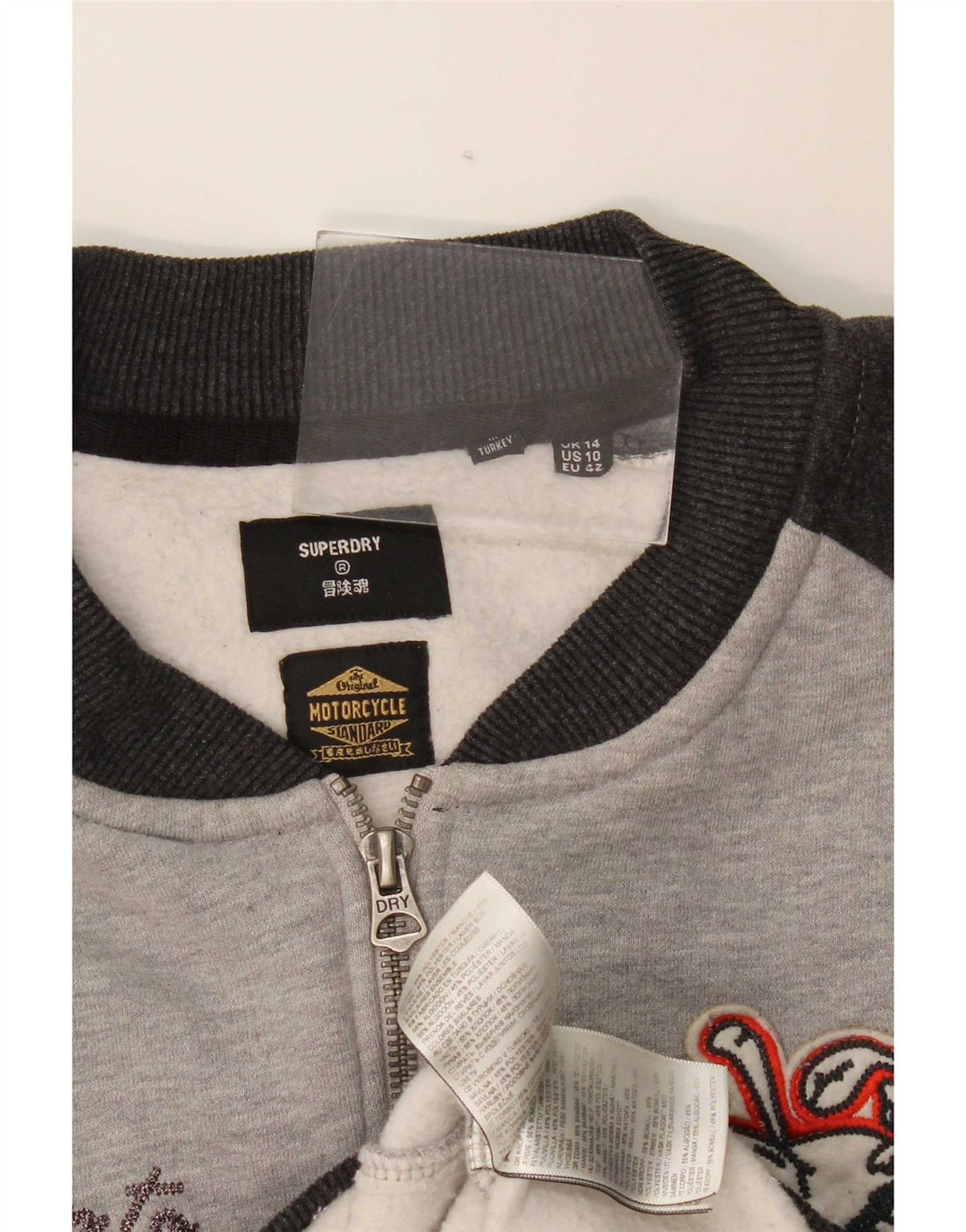 Jachetă de top pentru trening grafic Superdry pentru femei UK 14, mare, gri, colorblock