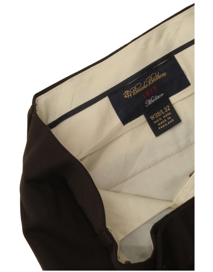BROOKS BROTHERS Pantaloni de costum drept Madison pentru bărbați L38 L32 Lână maro