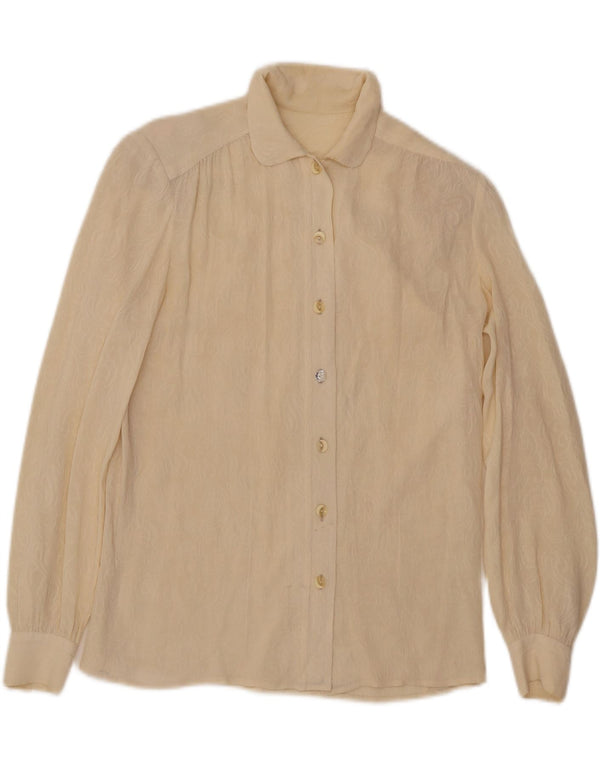 Bluză de cămașă Vintage pentru femei See Through UK 14 Bej mediu