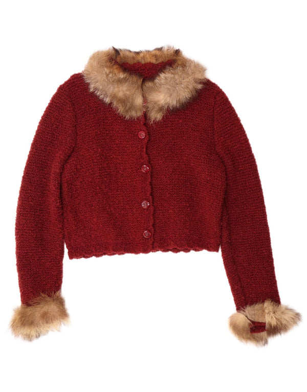 Pulover cardigan crop pentru femei VINTAGE UK 12 Burgundy mediu