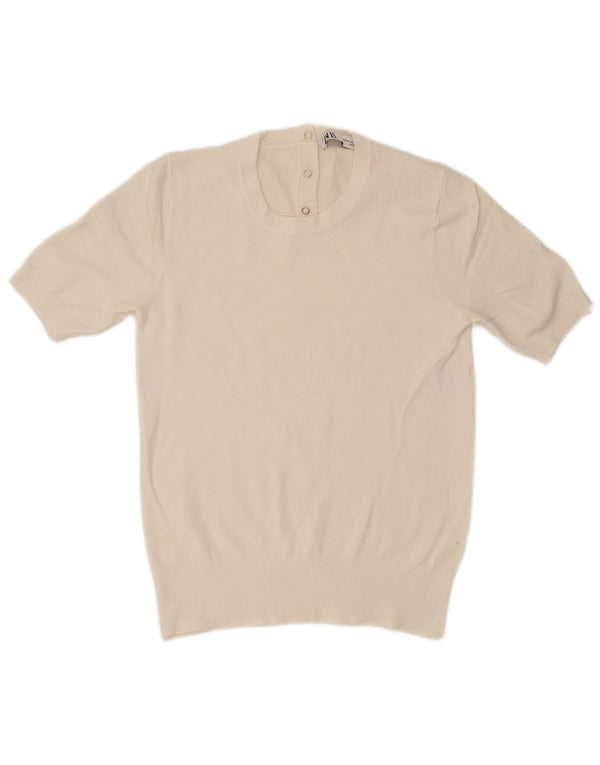 Pulover cu mânecă scurtă pentru femei Zara, cu mânecă scurtă, cu decolteu, alb mediu