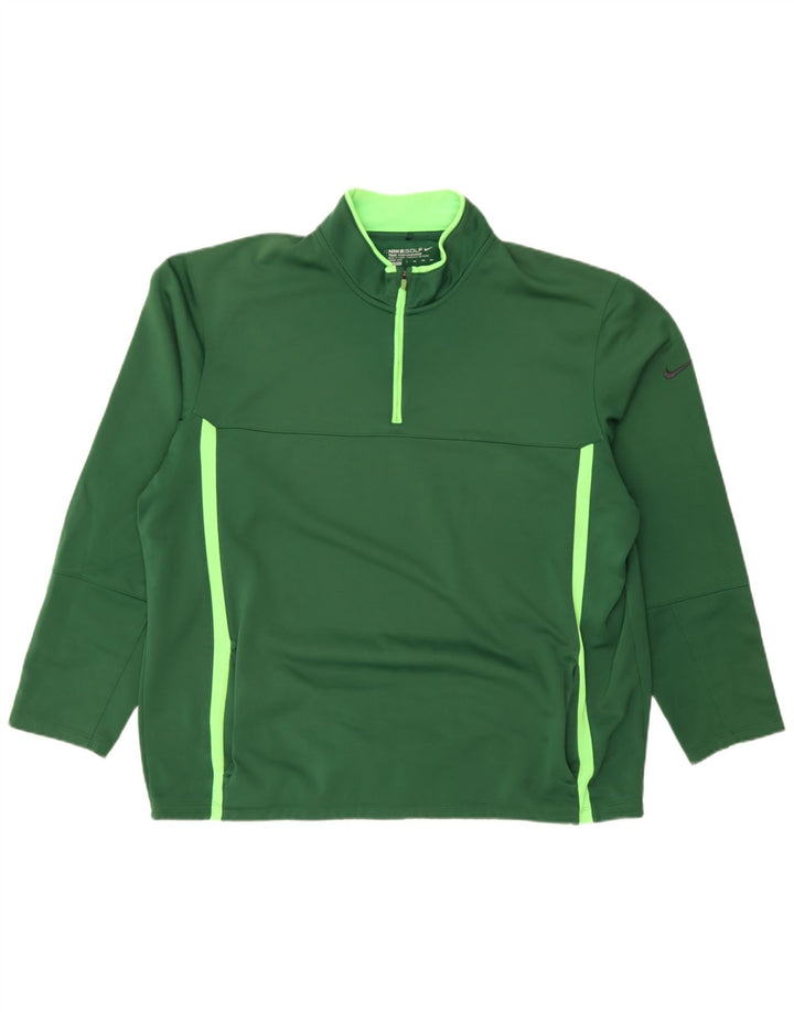 Top de trening Nike pentru bărbați Therma-Fit, cu fermoar și gât, poliester verde 2XL
