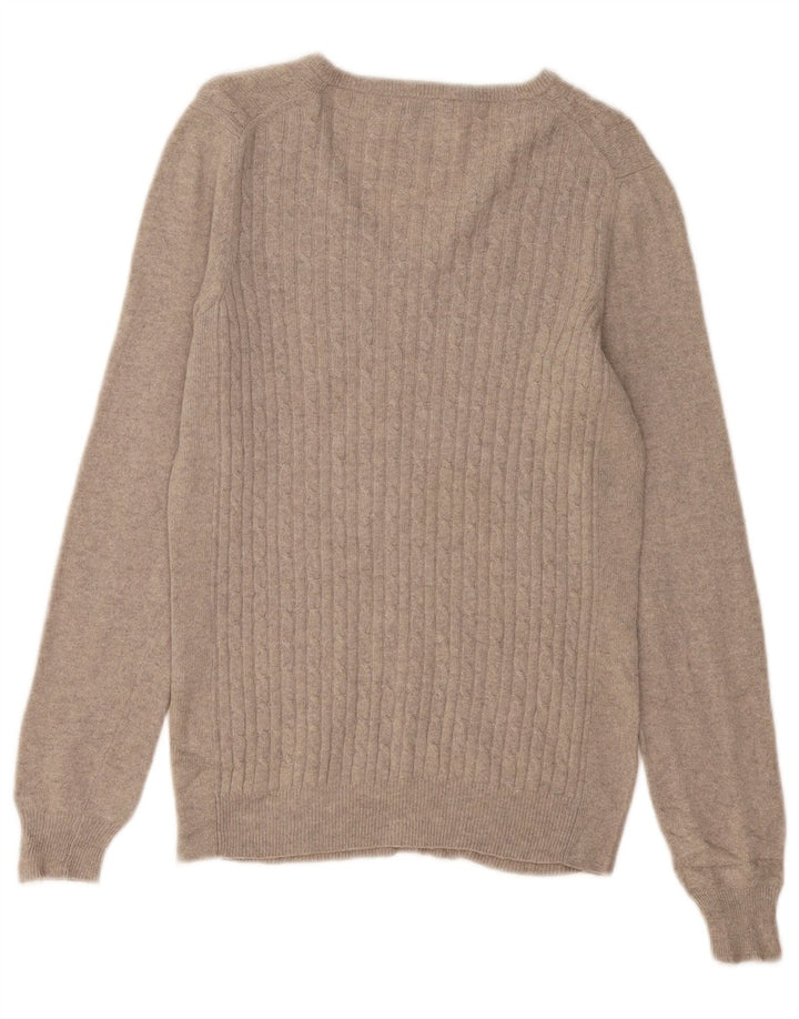 FRED PERRY Pulover cu decolteu în V pentru femei UK 12 Lână gri mediu