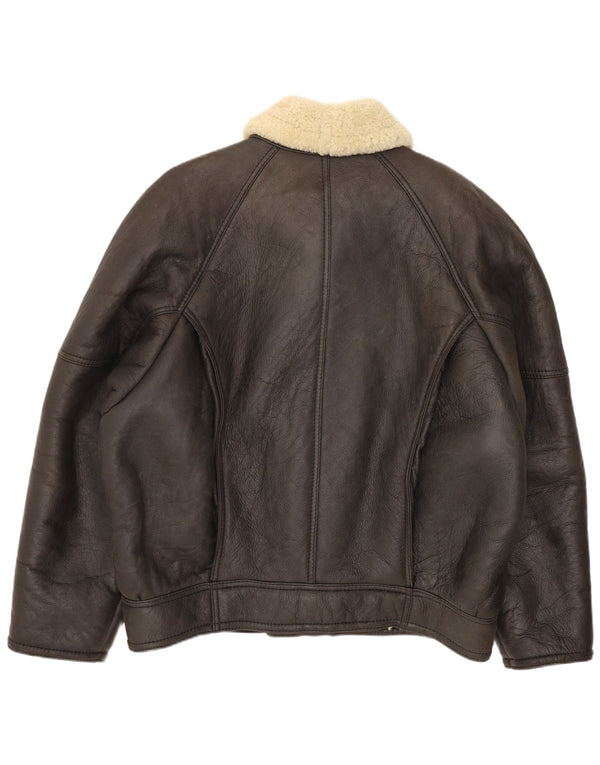 Jachetă vintage bărbătească din shearling IT 52 XL din piele maro