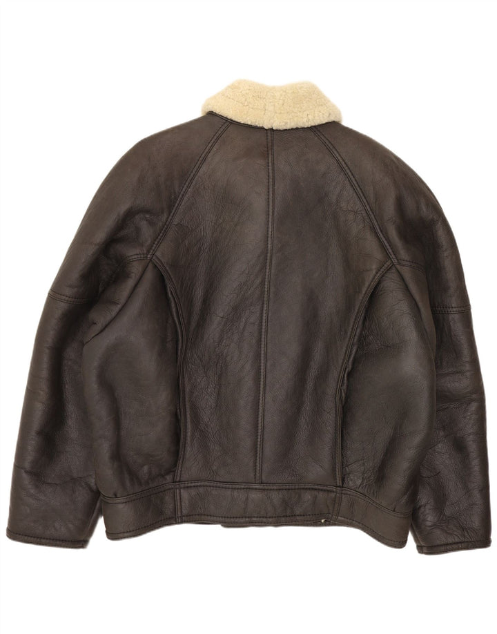 Jachetă vintage bărbătească din shearling IT 52 XL din piele maro