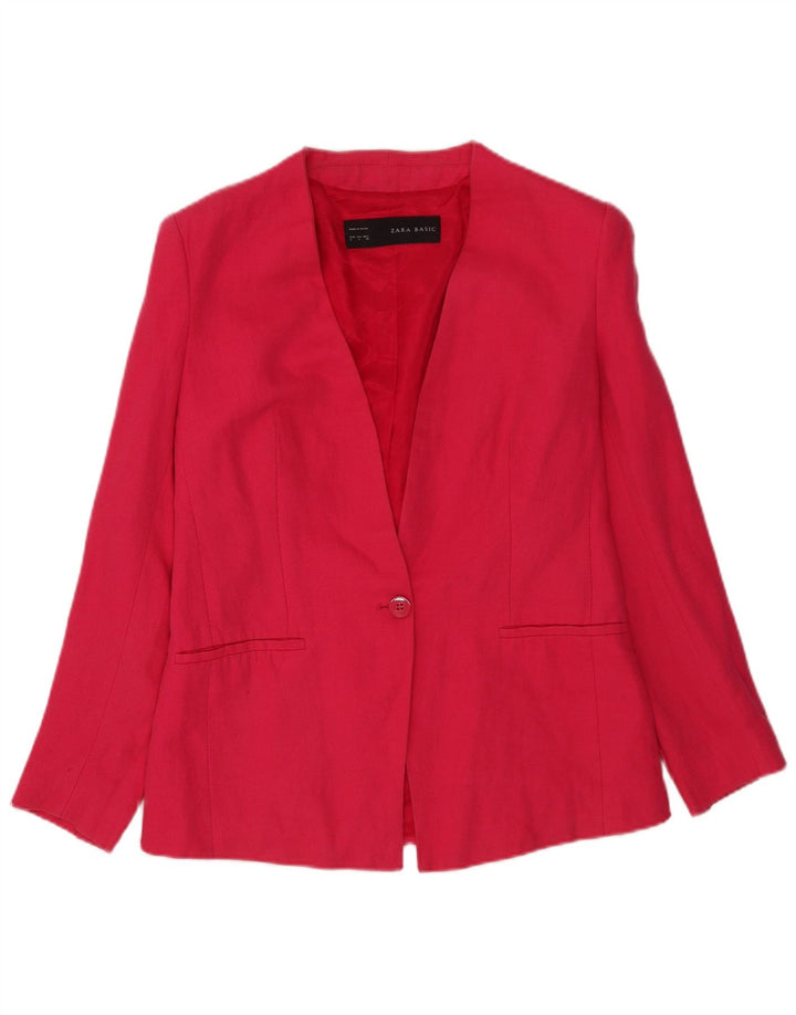 Blazer pentru femei Zara cu 1 nasture UK 16 mare bumbac roz