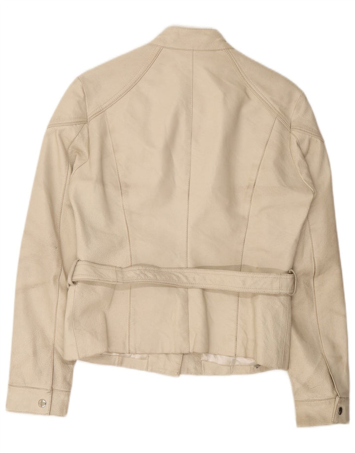 VINTAGE Womens Crop Leather Jacket IT 44 Medium Off White Leather