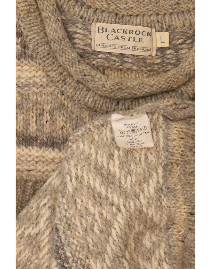 Pulover vintage pentru bărbați cu gât țestoasă, mare, lână Fair Isle, gri