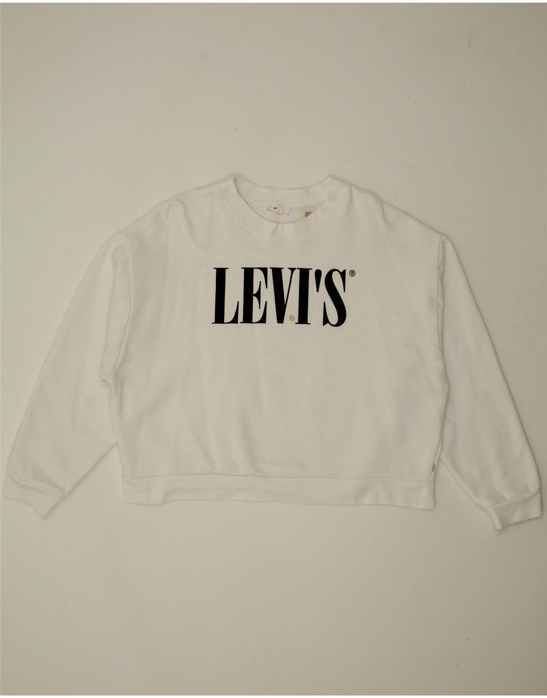 LEVI'S Womens Oversized Crop Graphic Sweatshirt Jumper UK 14 Medium White Vintage Levi's and Second-Hand Levi's from Messina Hembry 