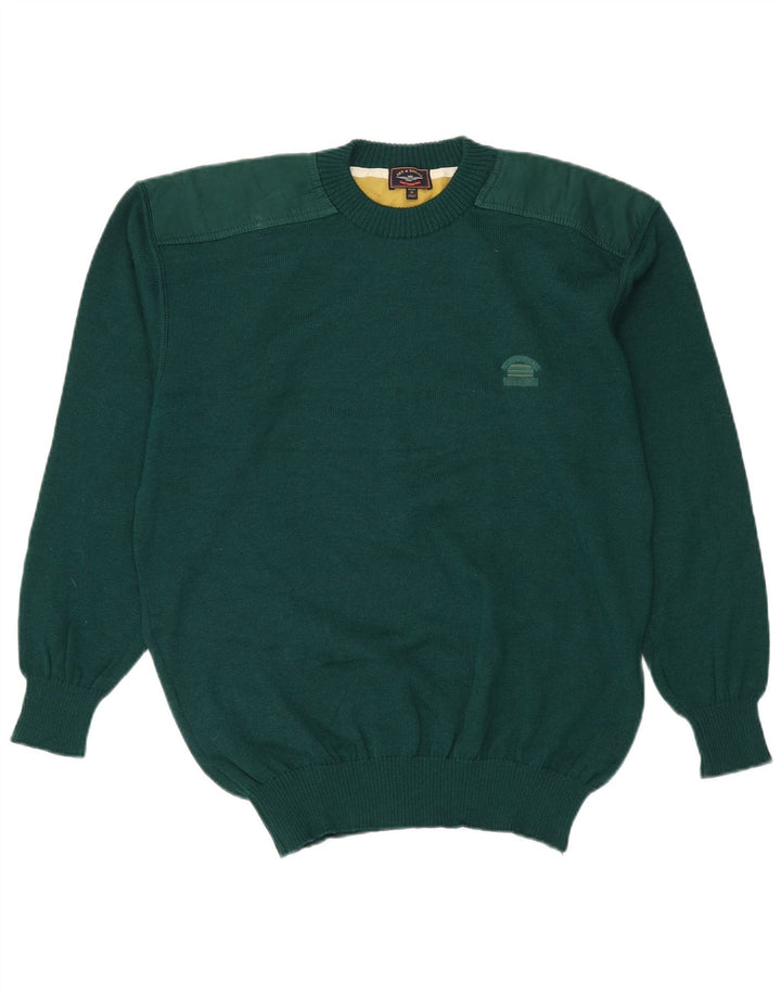 Pulover vintage pentru bărbați cu gâtul turnat, lână virgină mare, verde