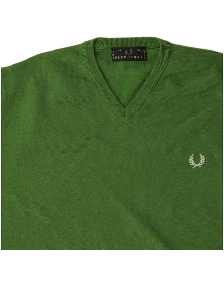 FRED PERRY Pulover cu decolteu în V pentru bărbați din lână verde mediu