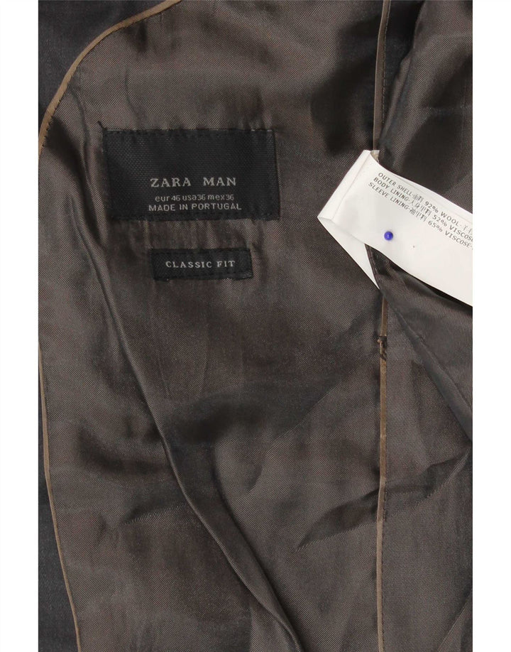 Blazer pentru bărbați Zara, cu 2 nasturi, cu tăiere clasică, EU 46, lână mică, gri