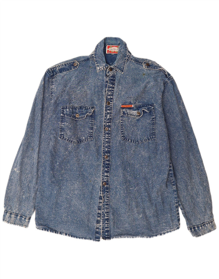 VINTAGE Mens Denim Shirt Medium Blue