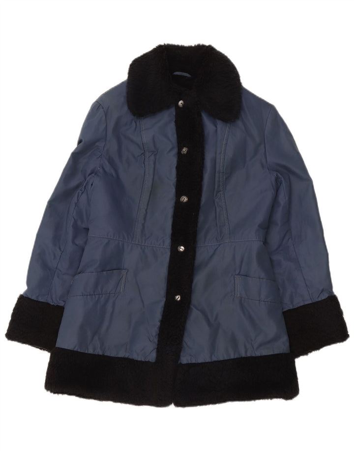 Jachetă Sherpa Vintage pentru femei UK 12 Medium Blue Colorblock
