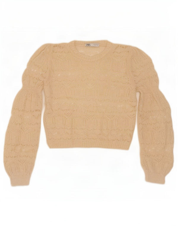 Pulover pentru femeie cu gât de barcă Zara UK 14 Medium Off White