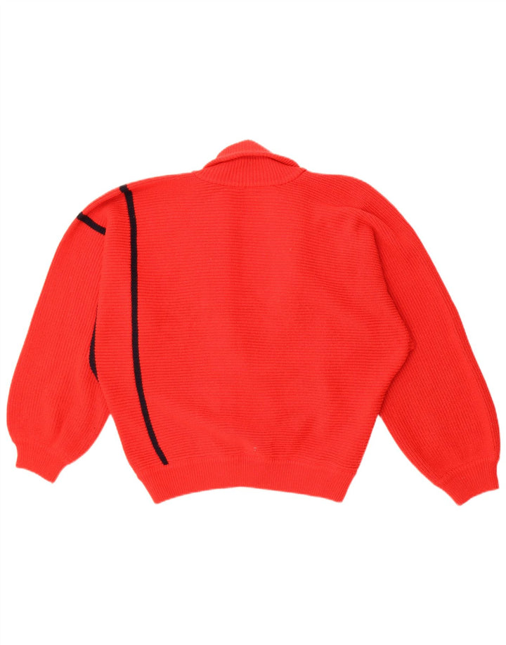 Pulover Cardigan Vintage pentru Damă UK 16 Lână virgină mare cu dungi roșii