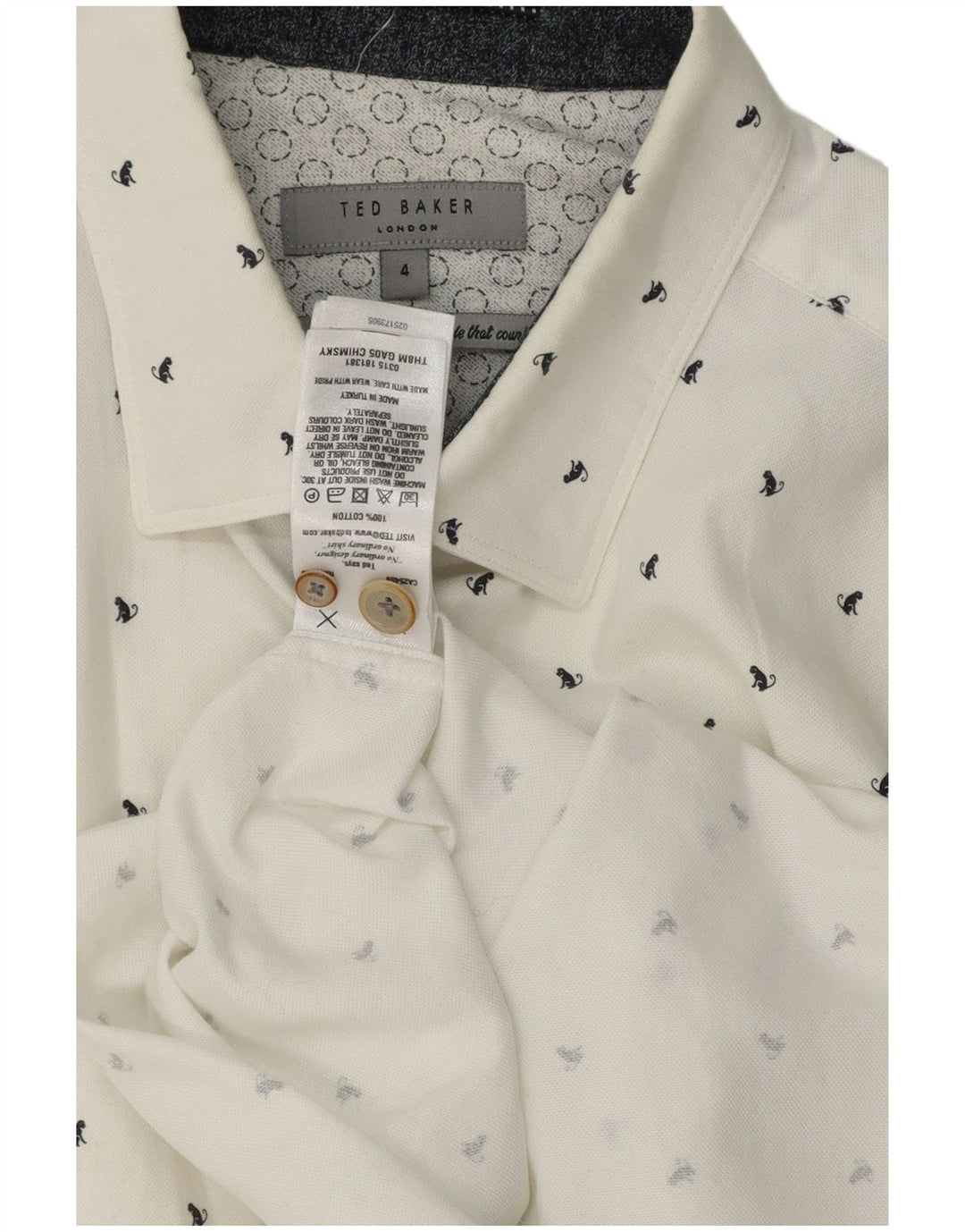 Cămașă pentru bărbați Ted Baker cu model abstract Mărimea 4, bumbac alb mare