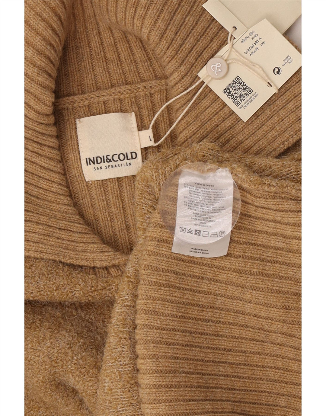 Indi & Cold Pulover pentru femei cu gât polo supradimensionat UK16 Lână mare bej