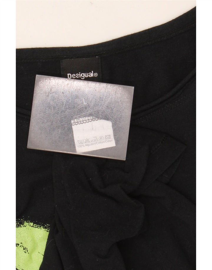 DESIGUAL Top grafic pentru femei cu mânecă lungă UK 14, mare, negru, bumbac