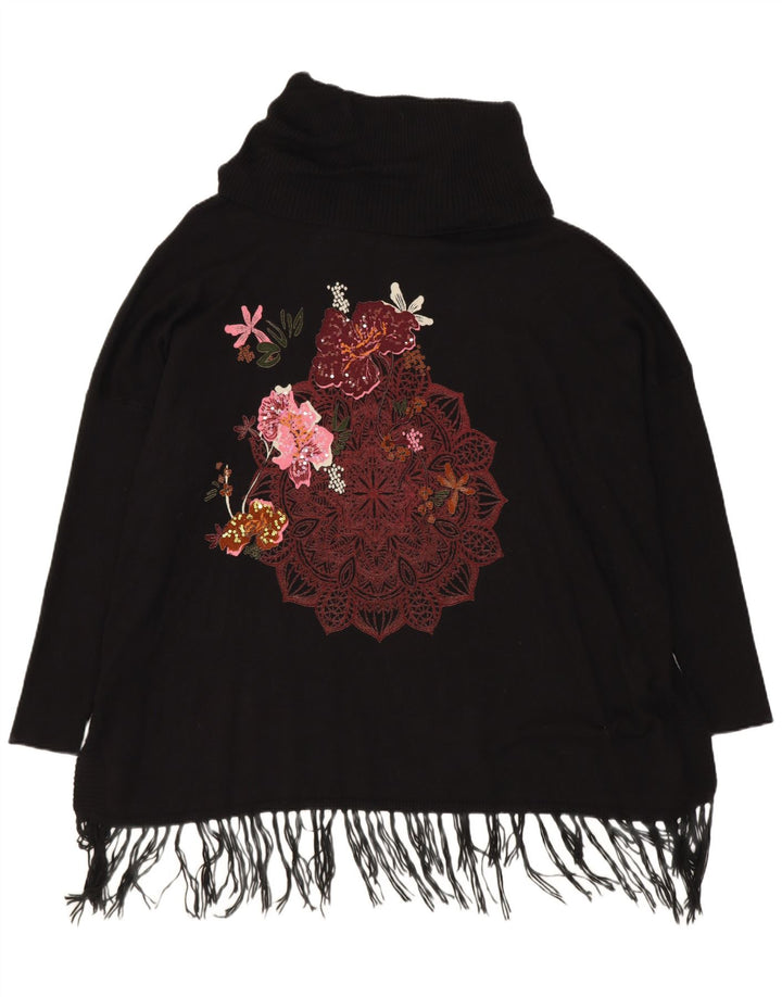 Pulover pentru femei Desigual cu gât rulat supradimensionat, UK 18 XL, viscoză neagră