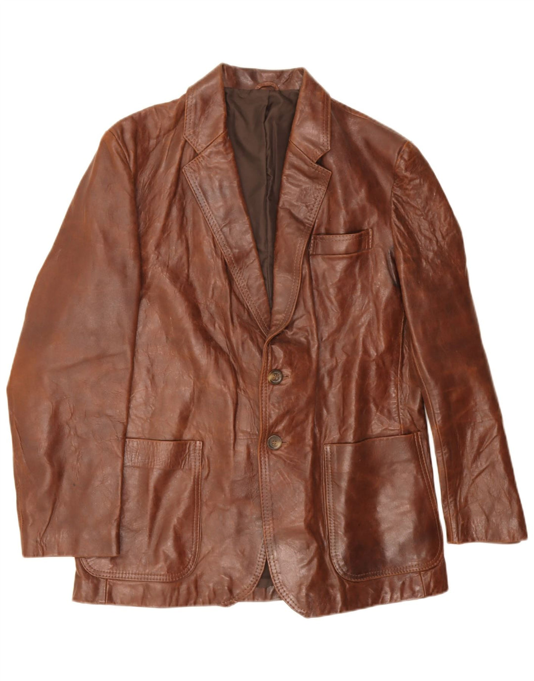 Jachetă vintage pentru bărbați din piele cu 2 nasturi IT 44 XS piele maro