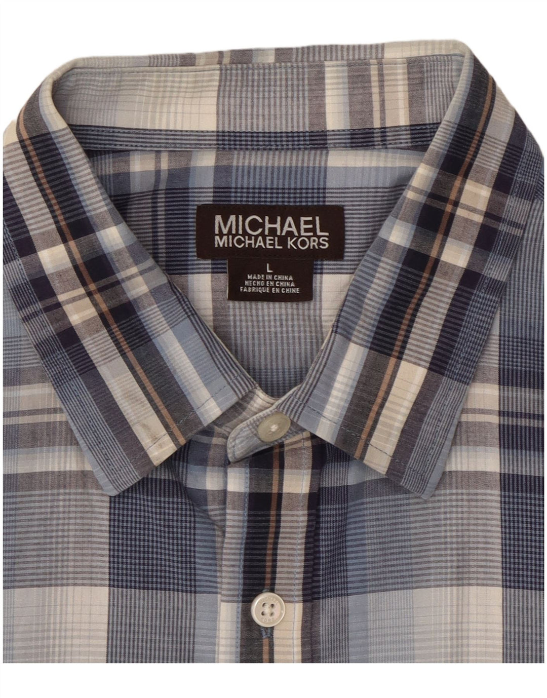 Cămașă cu mânecă scurtă pentru bărbați MICHAEL KORS, bumbac cu carouri albastre mari