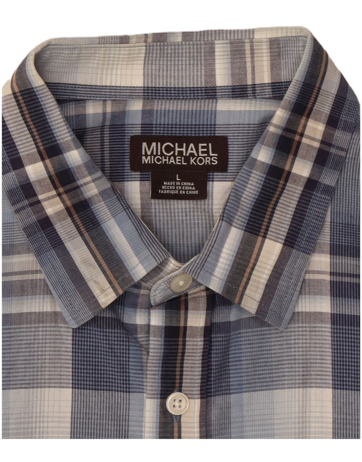 Cămașă cu mânecă scurtă pentru bărbați MICHAEL KORS, bumbac cu carouri albastre mari