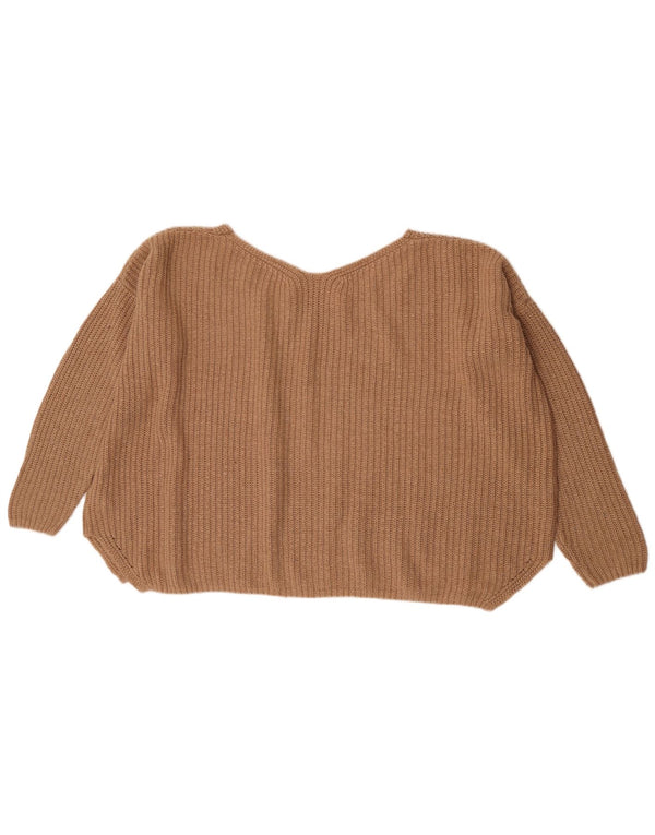 Topshop Pulover supradimensionat cu decolteu în V pentru femei UK 10 mic maro acrilic