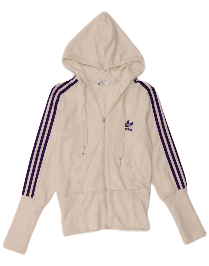 Pulover Adidas pentru femei cu fermoar cu glugă EU 36 Poliester alb mic