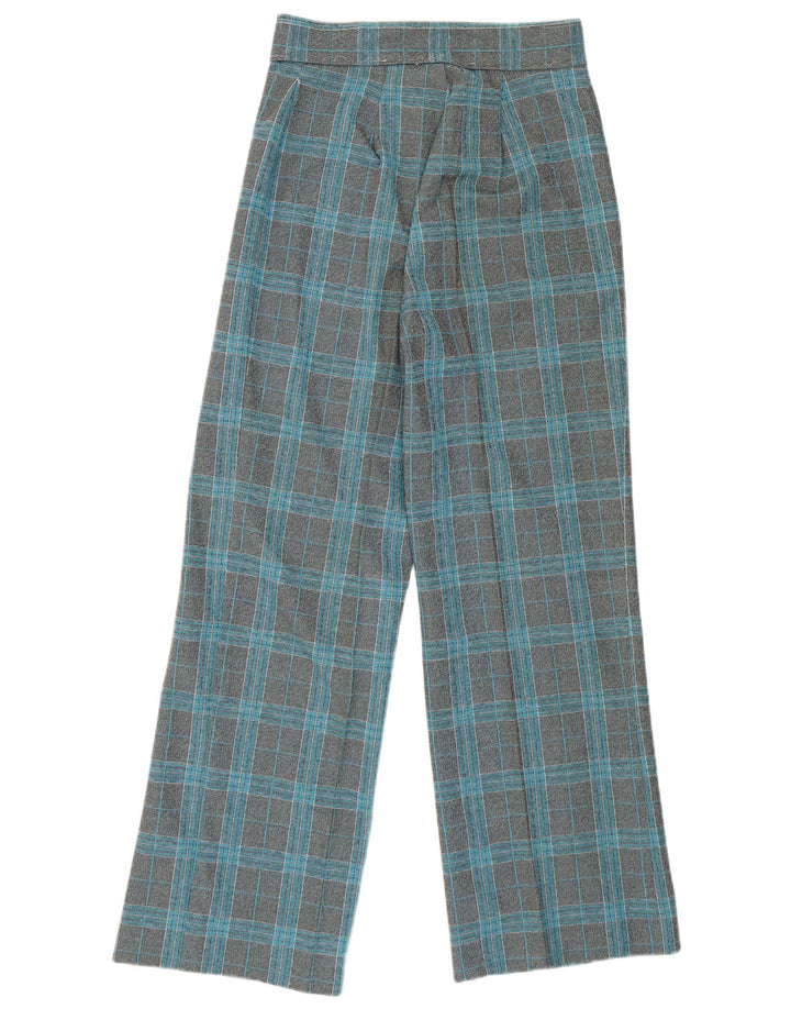 Pantaloni casual de damă VINTAGE cu talie înaltă cu picioare largi L27 L29 gri check