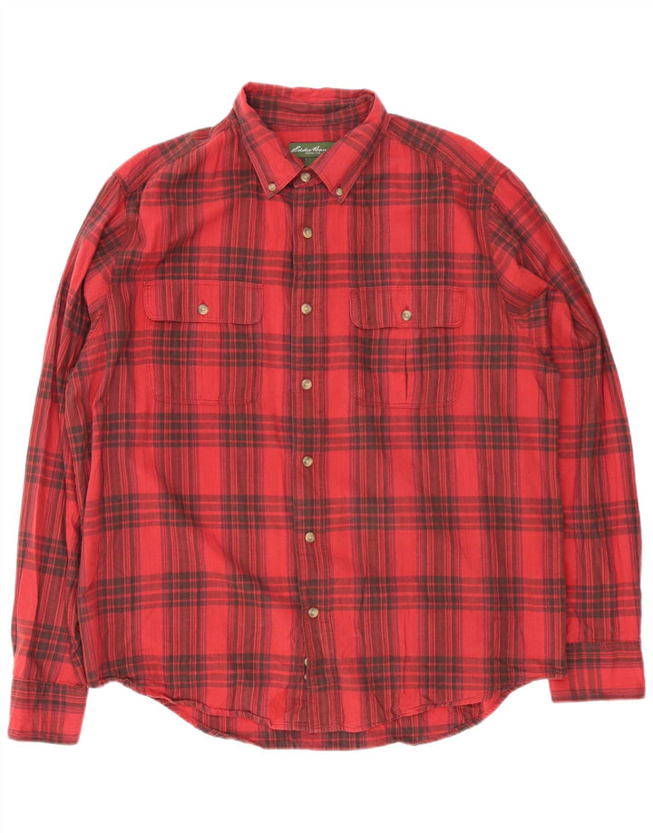 Cămașă de flanel pentru bărbați Eddie Bauer XL, bumbac carouri roșu