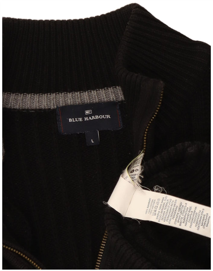 Pulover Cardigan Blue Harbour pentru bărbați Marks & Spencer, bumbac mare, negru