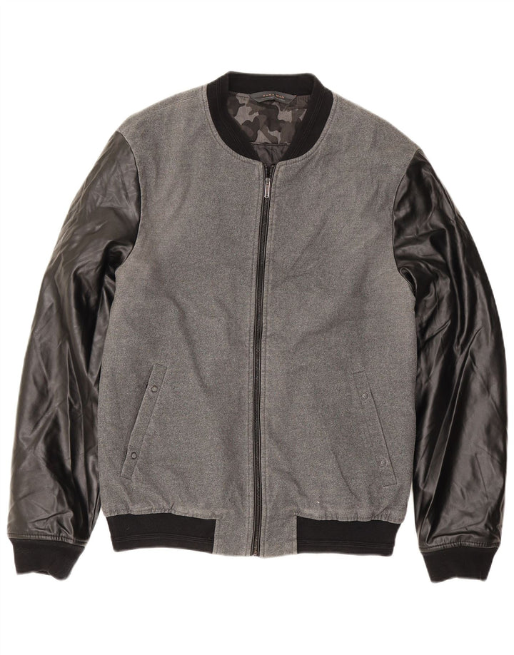 Jachetă Varsity pentru bărbați Zara UK 40 mare, gri, poliester color bloc