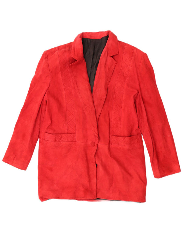 Blazer Vintage pentru femei cu 1 nasture din piele intoarsa UK 12 Medium Red